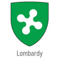 Lombardy –(Northern Italy) A green background with a white, stylized 