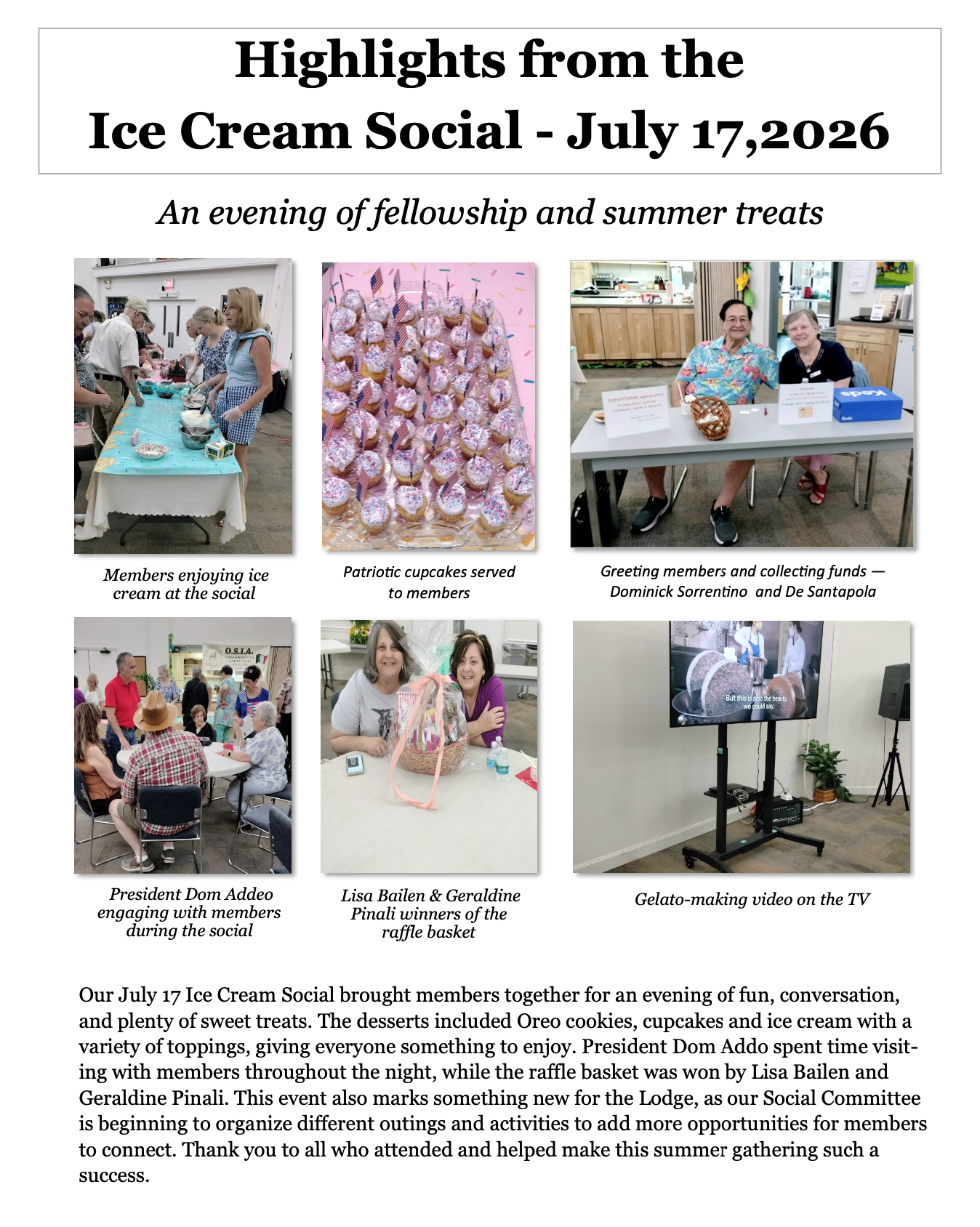 Highlights from the Amici d'Italia Lodge Ice Cream Social July 17, 2026